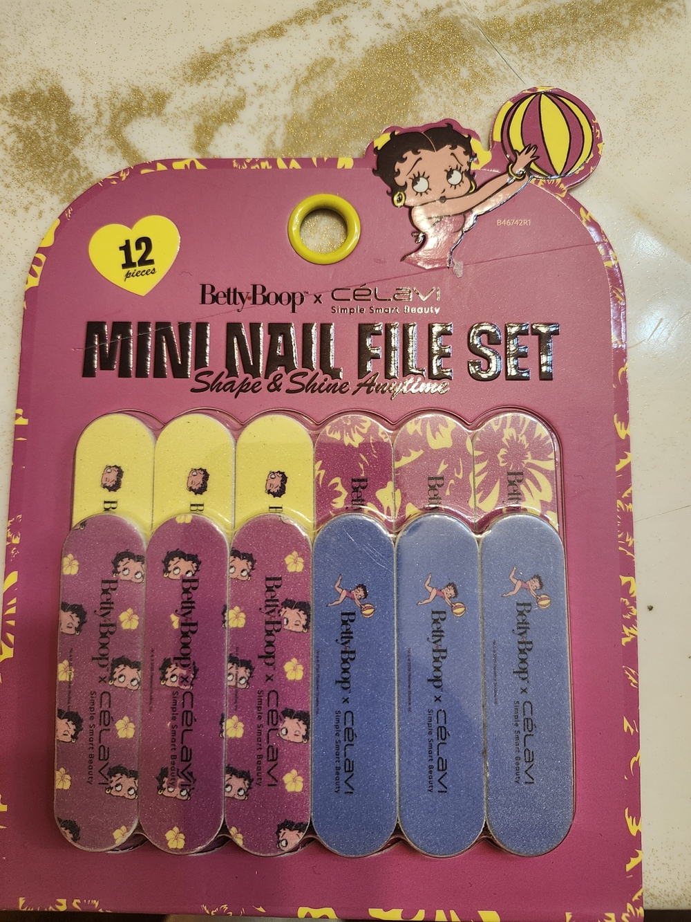 Betty Boop Mini Nail File Set - Pink, Yellow & Blue (12 pcs)